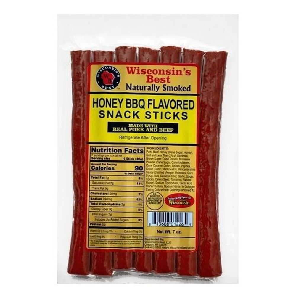 Wisconsins Best Honey Bbq Snack Sticks - Value Pack Sticks, 7 Ounce -- 12 per case