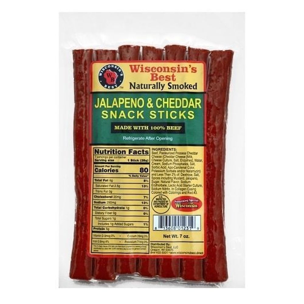 Wisconsins Best Jalapeno and Cheddar Snack Sticks - Value Pack Sticks, 7 Ounce -- 12 per case