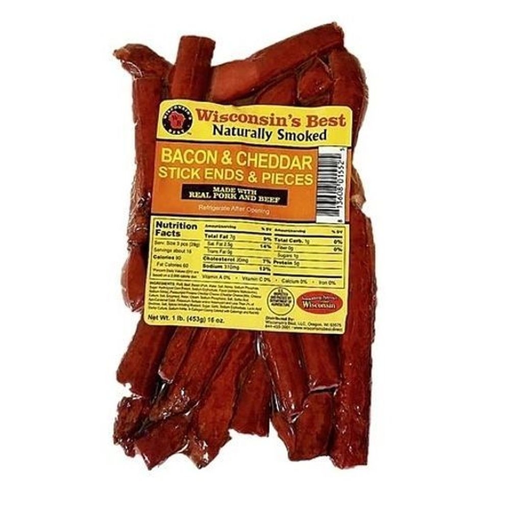 Wisconsins Best Ends and Pieces Bacon and Cheddar Sausage Stick, 16 Ounce -- 12 per case
