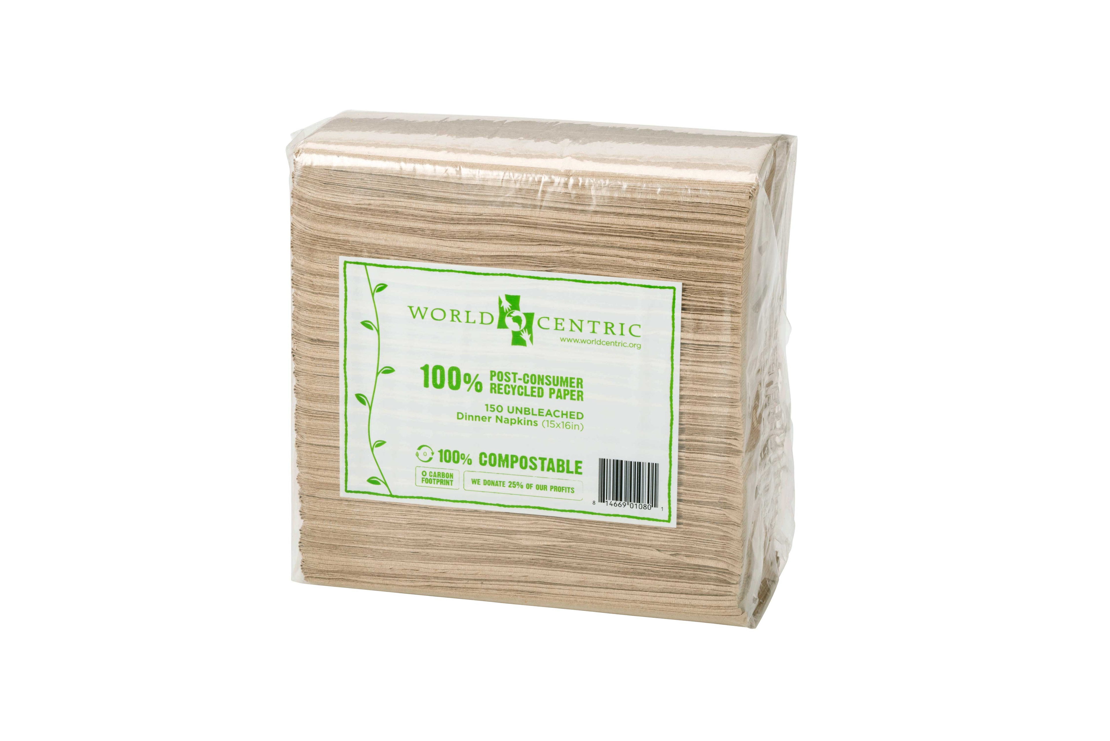 World Centric Compostable 2 Ply Unbleached Dinner Napkin, 15 x 16 inch -- 3000 per case.