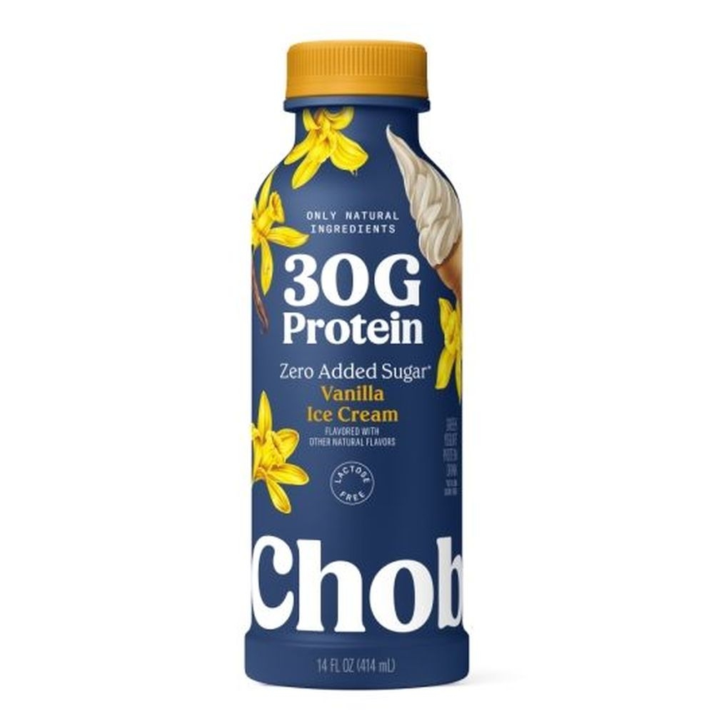 Chobani 30G Protein Vanilla Ice Cream Lowfat Greek Yogurt Drink, 14 Fluid Ounce - 8 per case