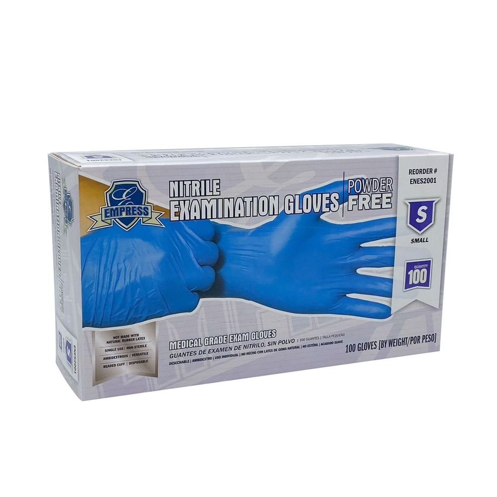 Empress Blue Small Exam Grade Powder Free Nitrile Gloves -- 1000 per case.