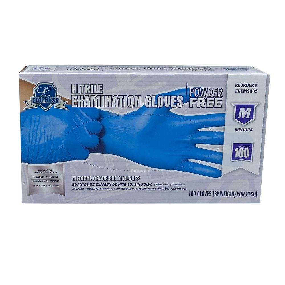 Empress Blue Medium Exam Grade Powder Free Nitrile Gloves -- 1000 per case.