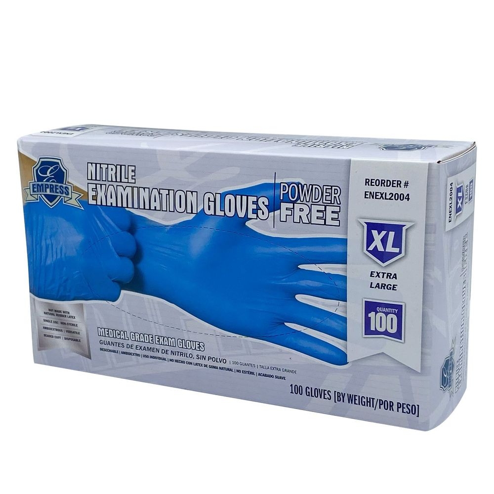Empress Blue Extra Large Exam Grade Powder Free Nitrile Gloves -- 1000 per case.