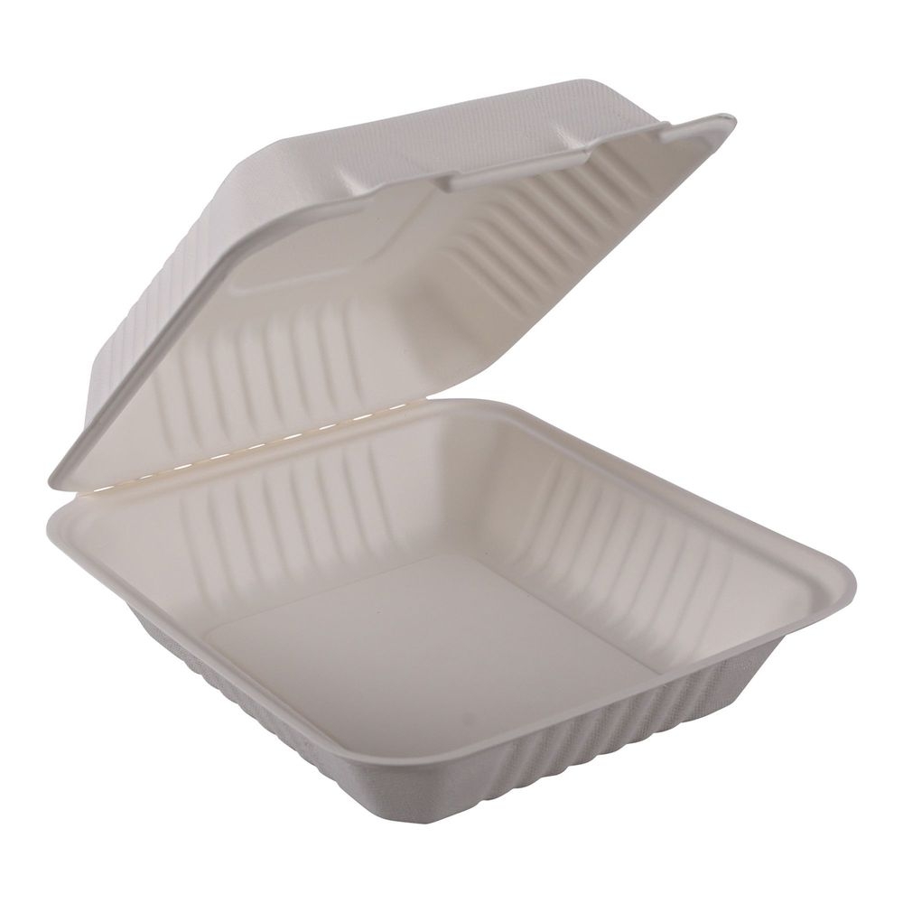 Empress Earth Natural White Molded Fiber Single Comportment Hinged Container, 8 x 8 x 3.19 inch -- 200 per case.