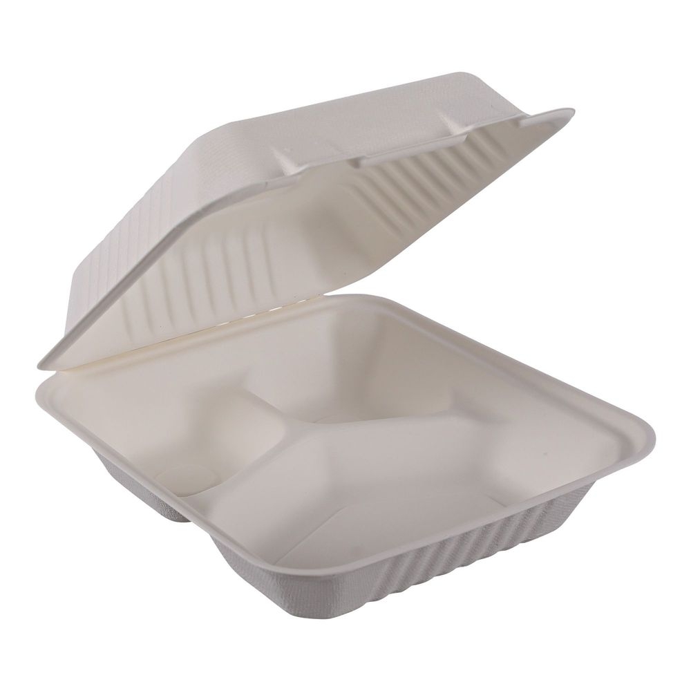 Empress Earth Natural White Molded Fiber Three Comportment Hinged Container, 8 x 8 x 3.19 inch -- 200 per case.