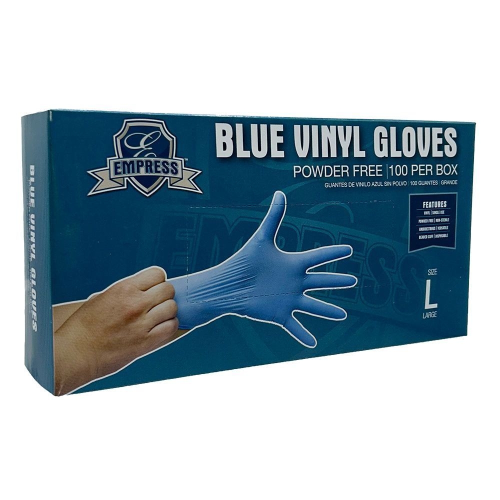 Empress Blue Large Powder Free Vinyl Gloves -- 1000 per case.