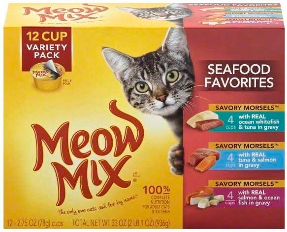 Meow Mix Seafood for Cat - 12 Cup Variety Pack, 2.75 Ounce Cup -- 4 per case