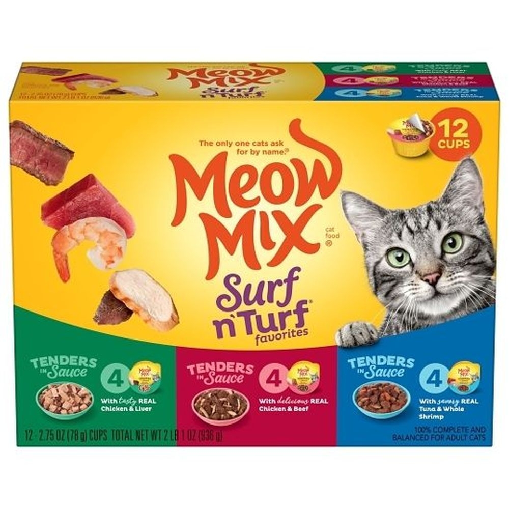 Meow Mix Surf and Turf Tenders in Sauce for Adult Cats - Variety Pack, 33 Ounce -- 4 per case
