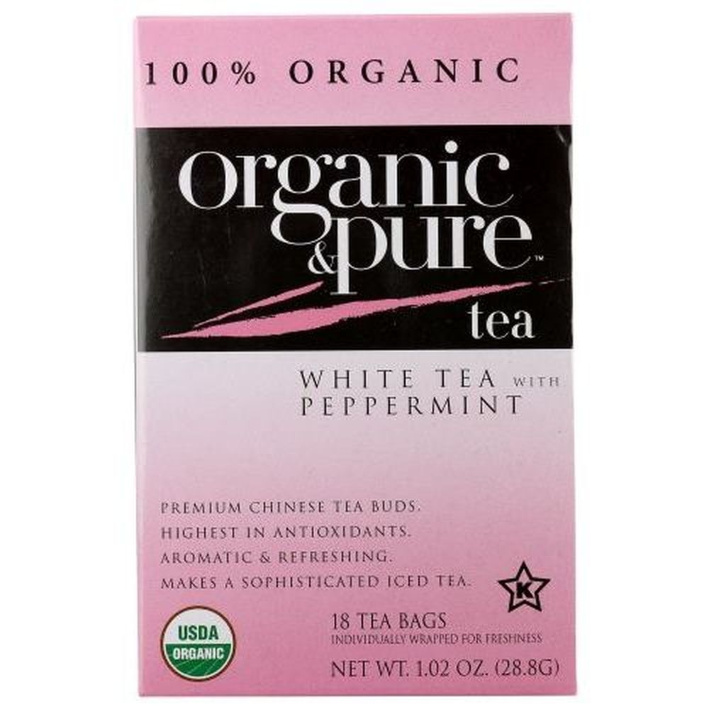 Organic and Pure Organic White Tea with Peppermint, 18 tea bags -- 6 per case