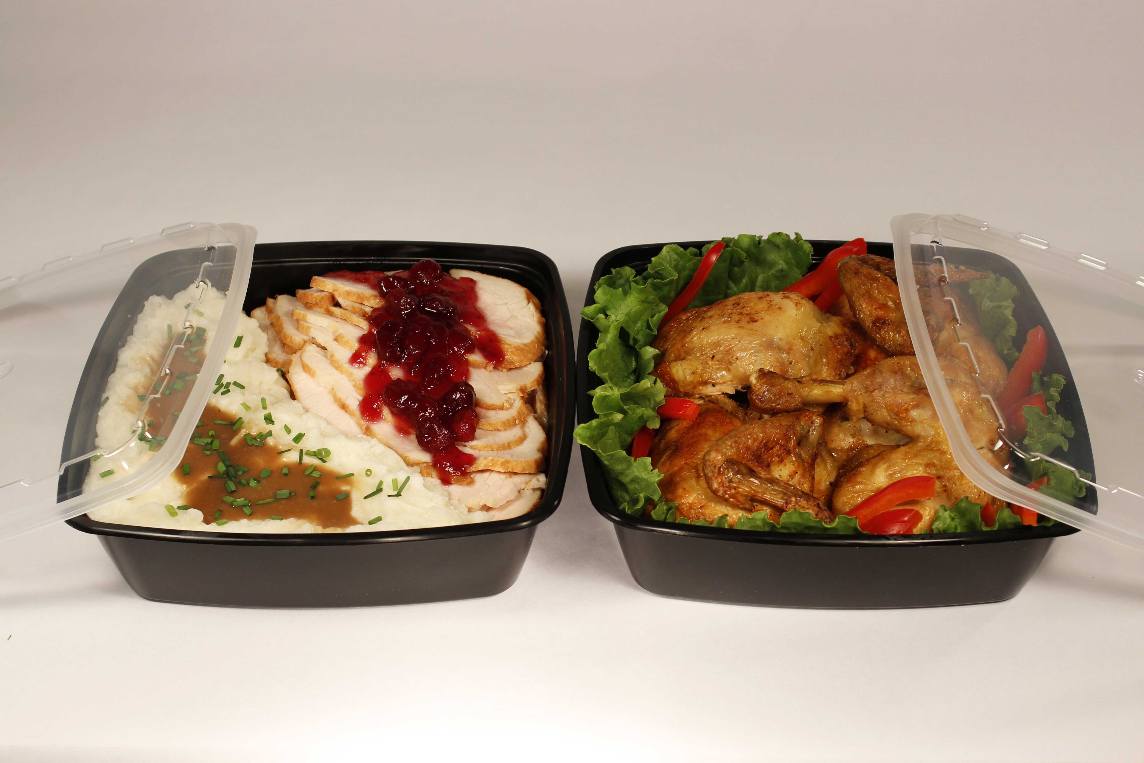 Cube Square Black Reusable Plastic Food Containers with Clear Lid Set, 64 Ounce -- 100 set per case.