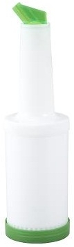 Winco Liquor Juice Pour Bottle with Green Spout and Lid, 1 Quart -- 12 per case