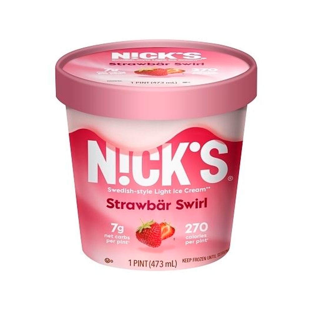 Nicks Strawbar Swirl Swedish-Style Ice Cream, 16 Fluid Ounce -- 8 per case