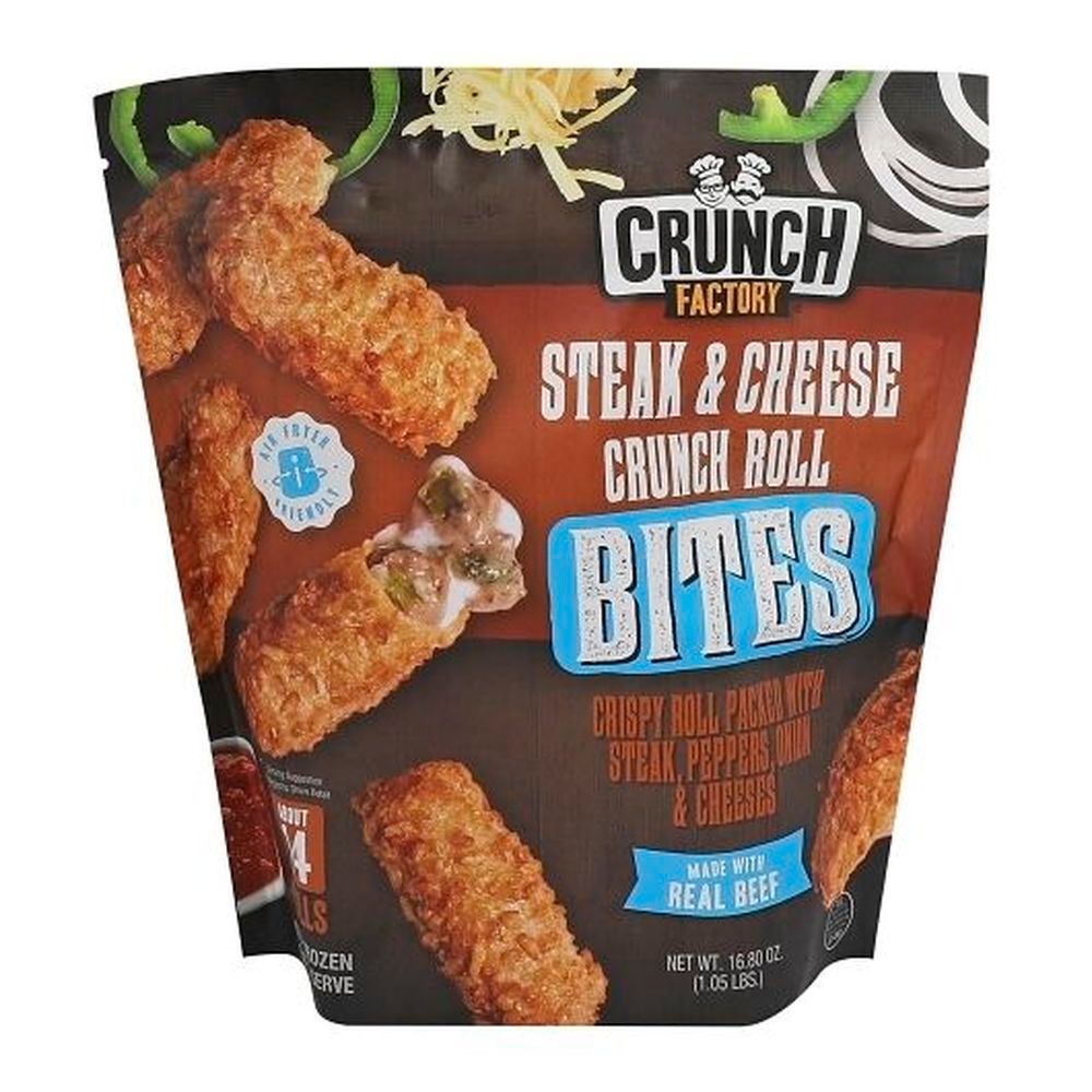 Crunch Factory Steak Cheese Onion and Pepper Crunch Roll Bites, 14 count - 6 per case