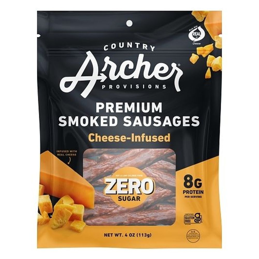 Country Archer Jerky Co Cheese Infused Premium Pork and Beef Smoked Sausages, 4 Ounce -- 10 per case
