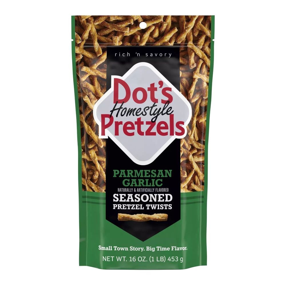 Dots Homestyle Pretzels Garlic Parmesan Seasoned Pretzel Twists, 16 Ounce -- 10 per case