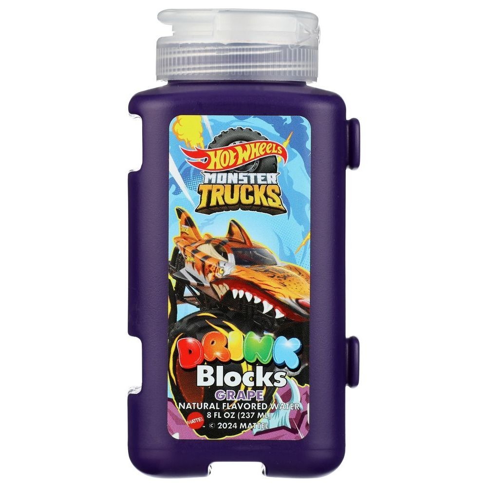 Drink Blocks Hot Wheels Monster Trucks Grape Naturally Flavored Water, 8 Fluid Ounce -- 12 per case