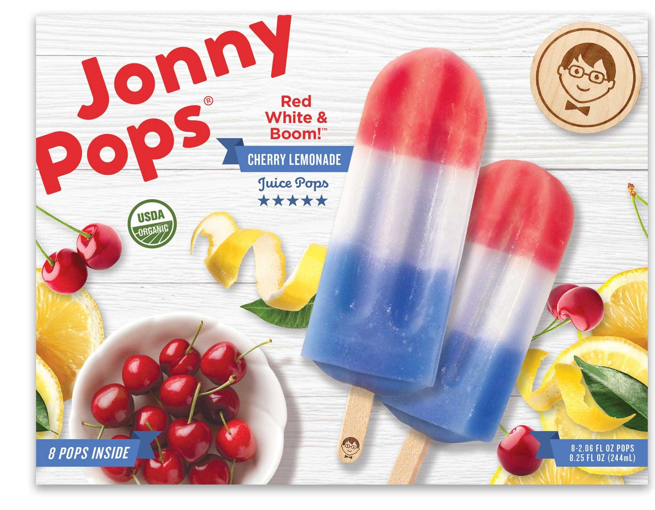 Jonny Pops Red White and Boom Ice Pops - 8 count per pack -- 6 packs per case