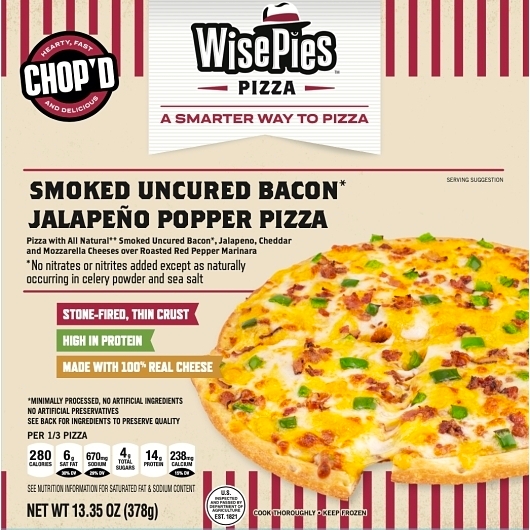 Wisepies 10 Inch Smoked Bacon Jalapeno Popper Pizza, 13.35 Ounce -- 8 per case