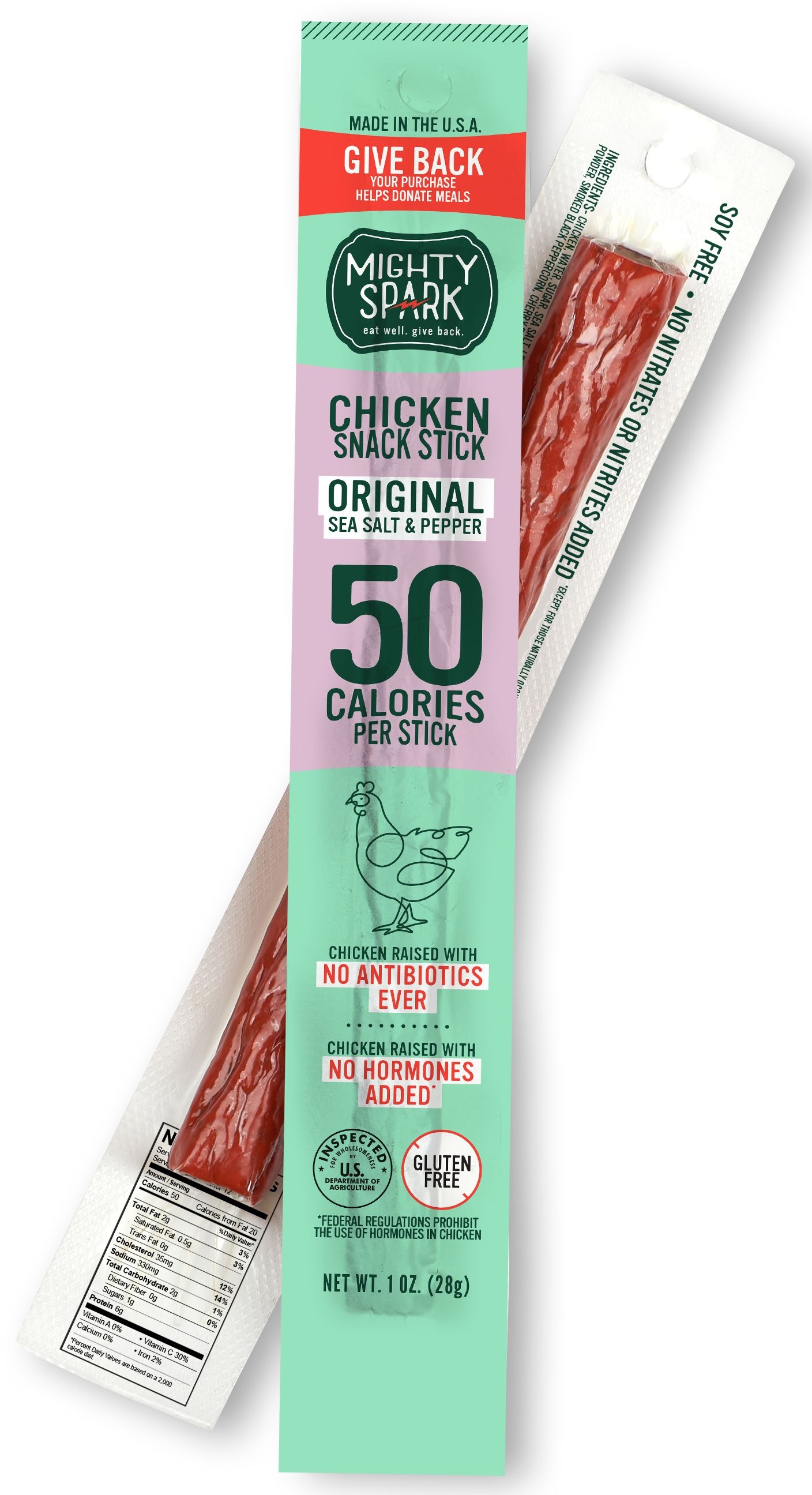 Mighty Spark Original Sea Salt and Pepper Chicken Snack Sticks, 1 Ounce -- 48 per case