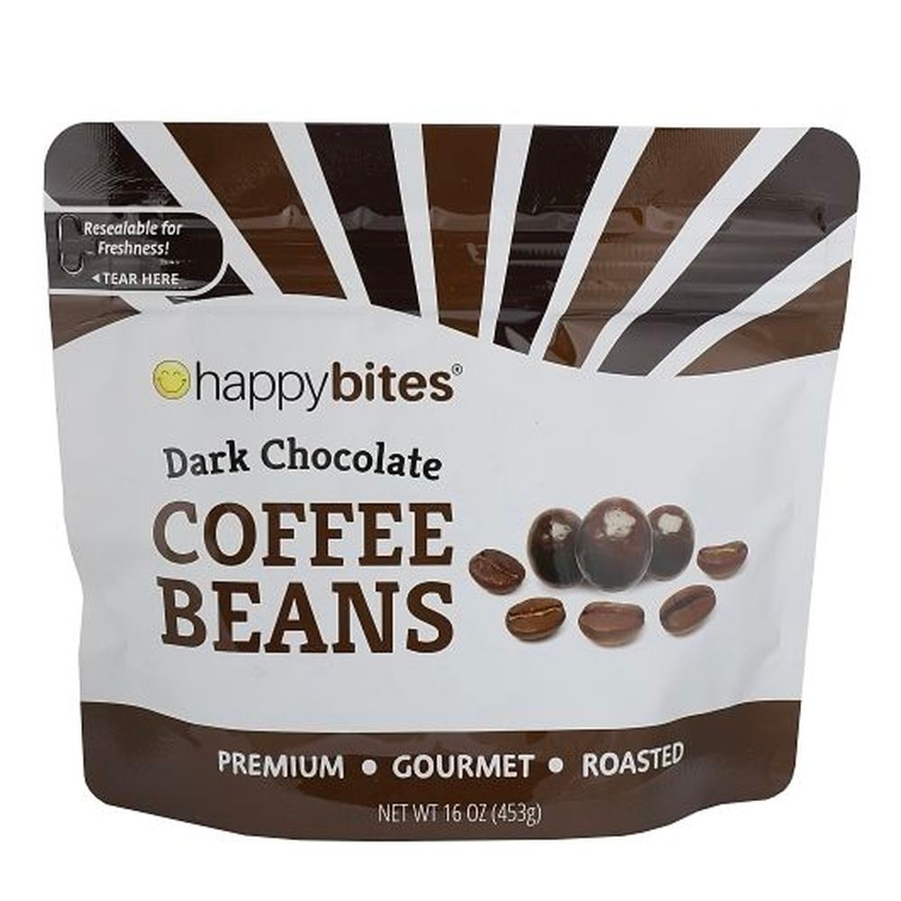 Happy Bites Dark Chocolate Covered Coffee Beans, 1 Pound - 8 per case