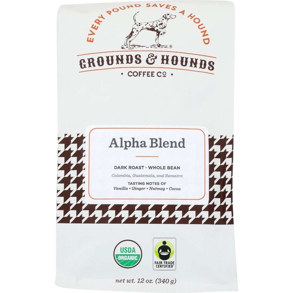 Grounds and Hounds Coffee Alpha Blend Dark Roast Whole Bean Coffee, 12 Ounce -- 8 per case