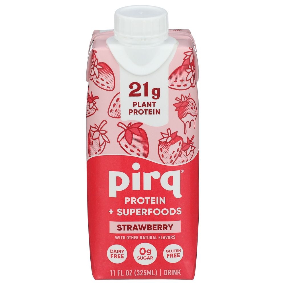 Pirq Strawberry 21g Plant Based Protein Shakes, 11 Fluid Ounce -- 12 per case