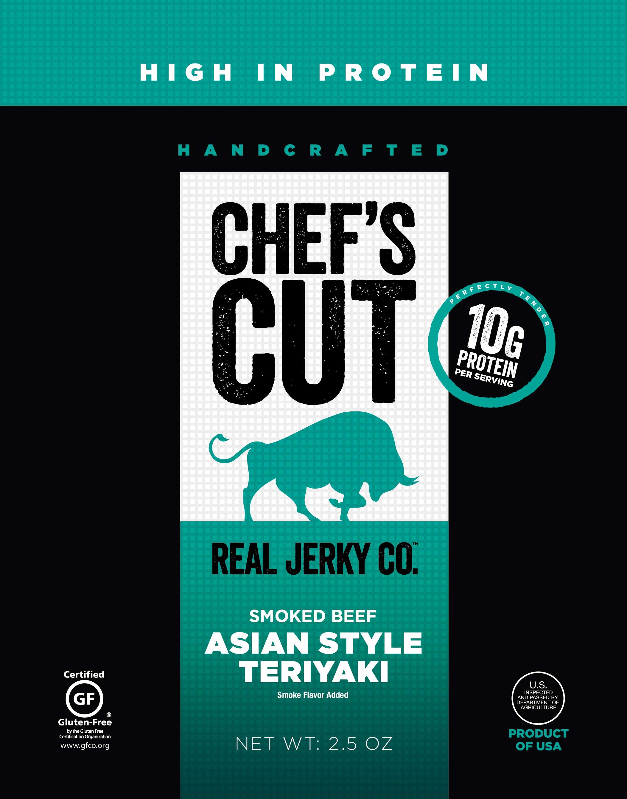 Chefs Cut Asian Style Teriyaki Smoked Beef Jerky, 2.5 Ounce -- 8 per case.