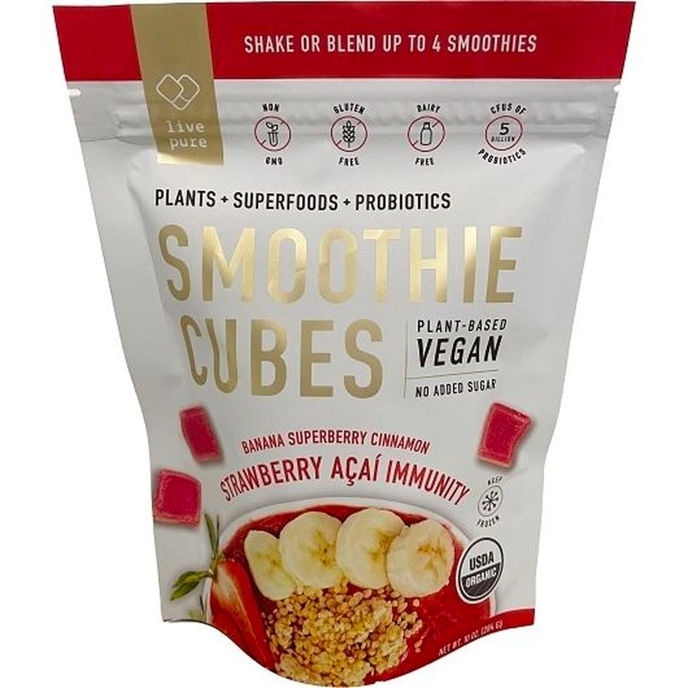 Live Pure Banana Super Berry Cinnamon Strawberry Acai Immunity Smoothie Cubes, 120 count - 6 per case