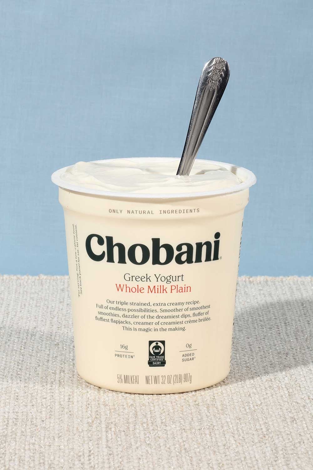 Chobani Greek Yogurt 4 Percent Whole Fat Plain, 32 Ounce -- 6 per case.