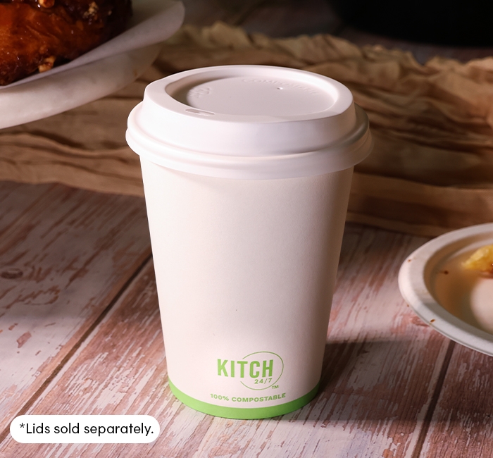 KITCH 24/7 White Compostable Paper Hot Cup, 12 Ounce -- 1000 per case