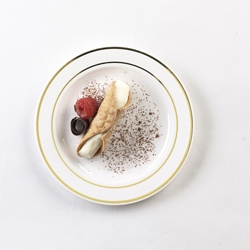 Glimmerware White and Gold Dessert Plate, 6 inch, 10 count per pack -- 12 per case.
