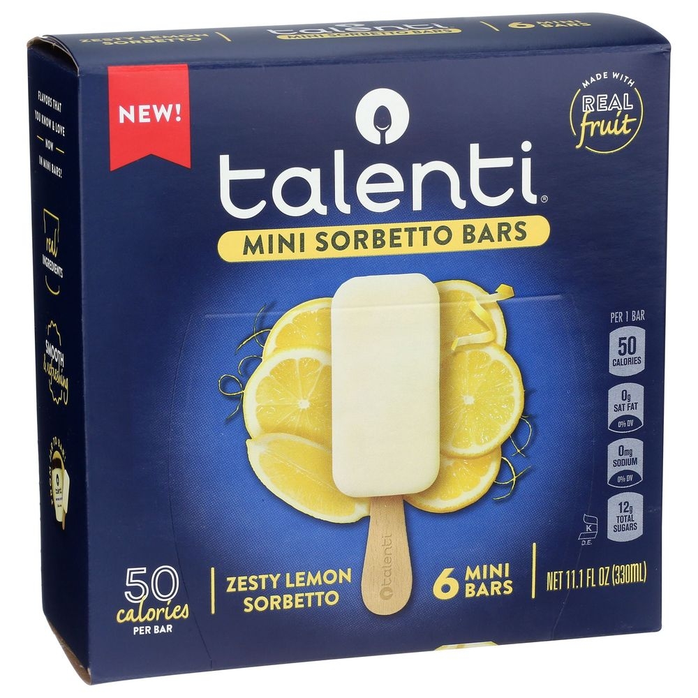 Talenti Mini Zesty Lemon Sorbetto Bar, 11.1 Fluid Ounce -- 6 per case
