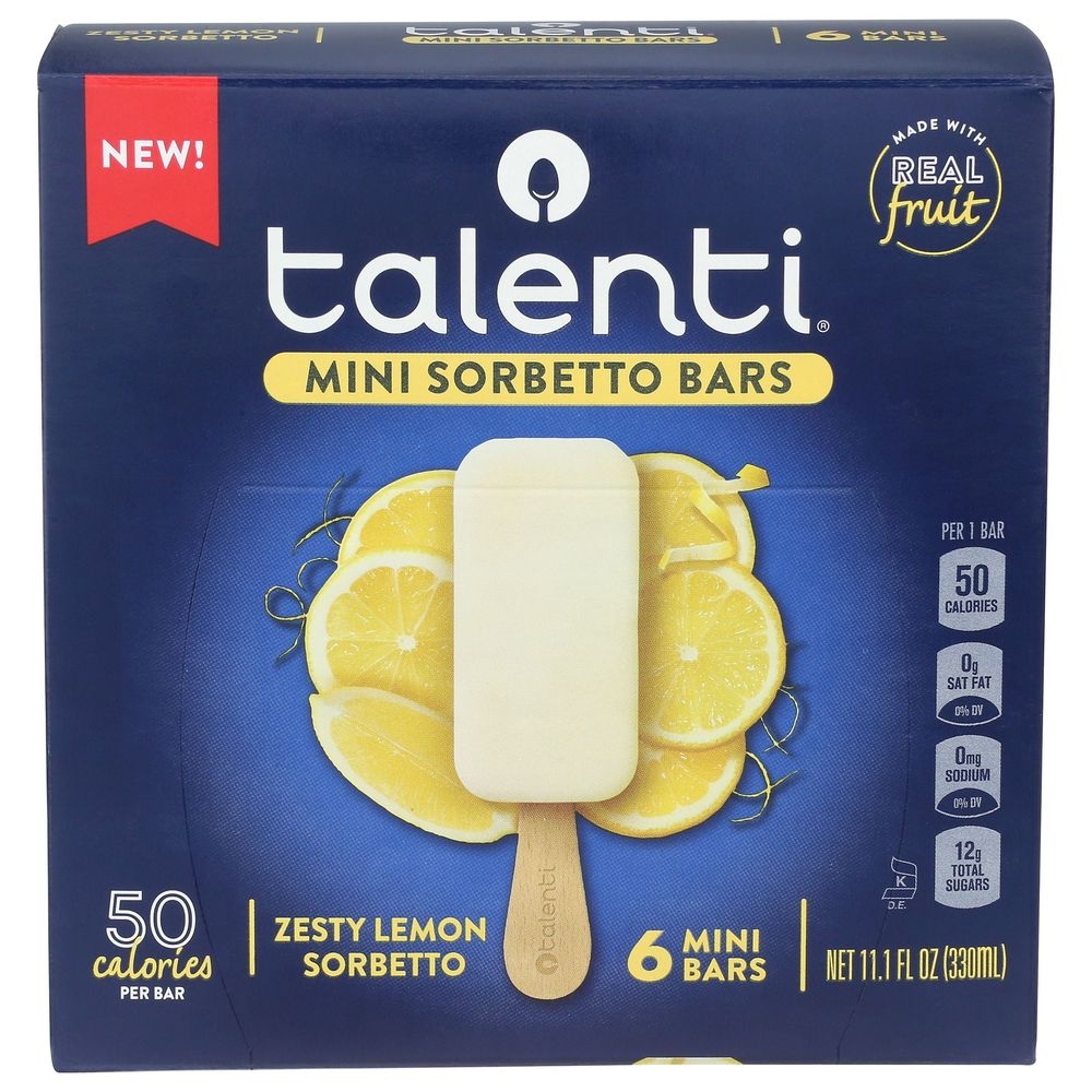 Talenti Mini Zesty Lemon Sorbetto Bar, 11.1 Fluid Ounce -- 6 per case