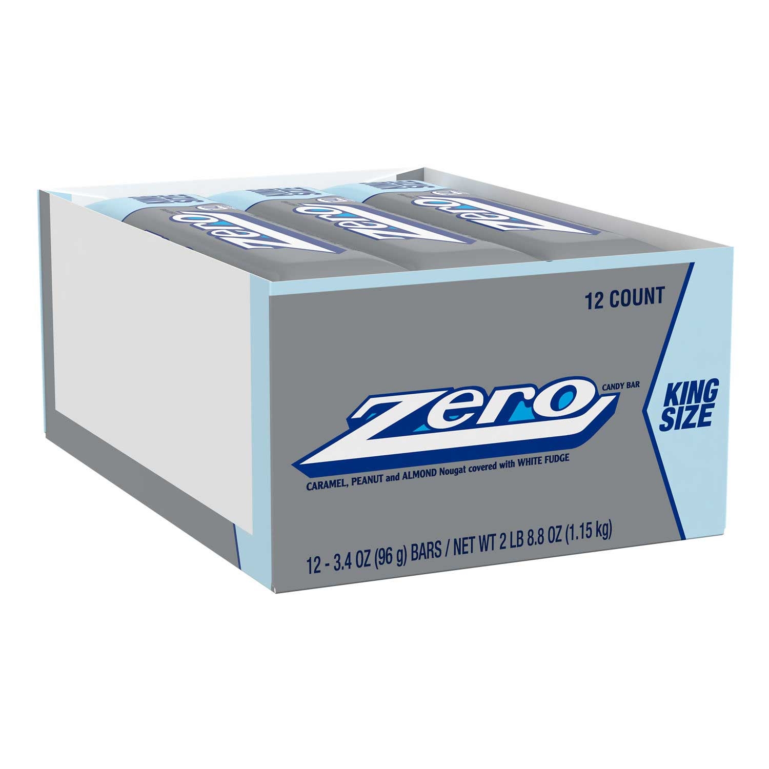 Zero Individually Wrapped King Size White Fudge Caramel Peanut and Almond Nougat Candy Bar, 3.4 Ounce -- 144 per case