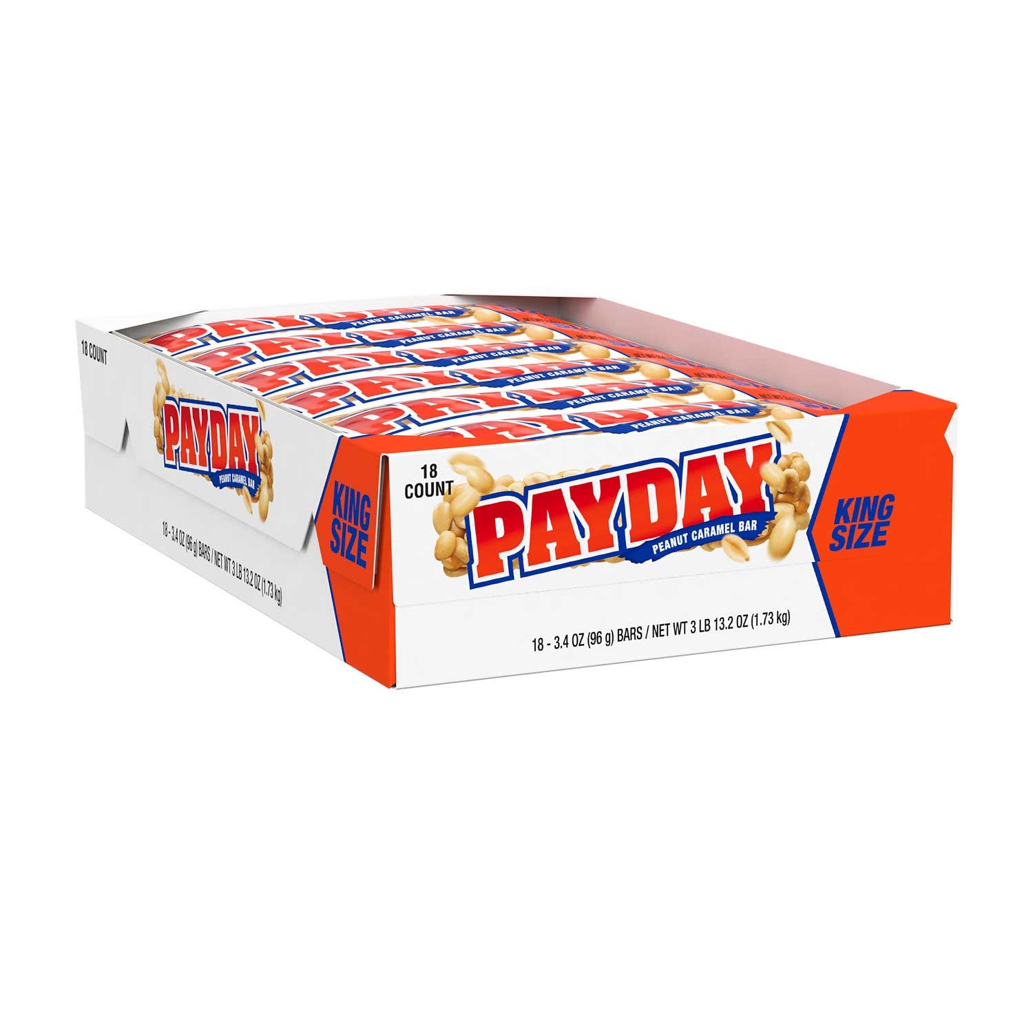 Payday King Size Individually Wrapped Peanut Caramel Candy Bar, 3.4 Ounce -- 144 per case