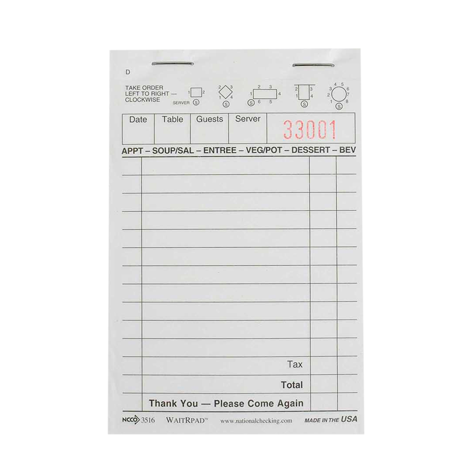 National Checking Company Waitrpad Paper, 3.5 x 5.125 inch -- 10000 per case.