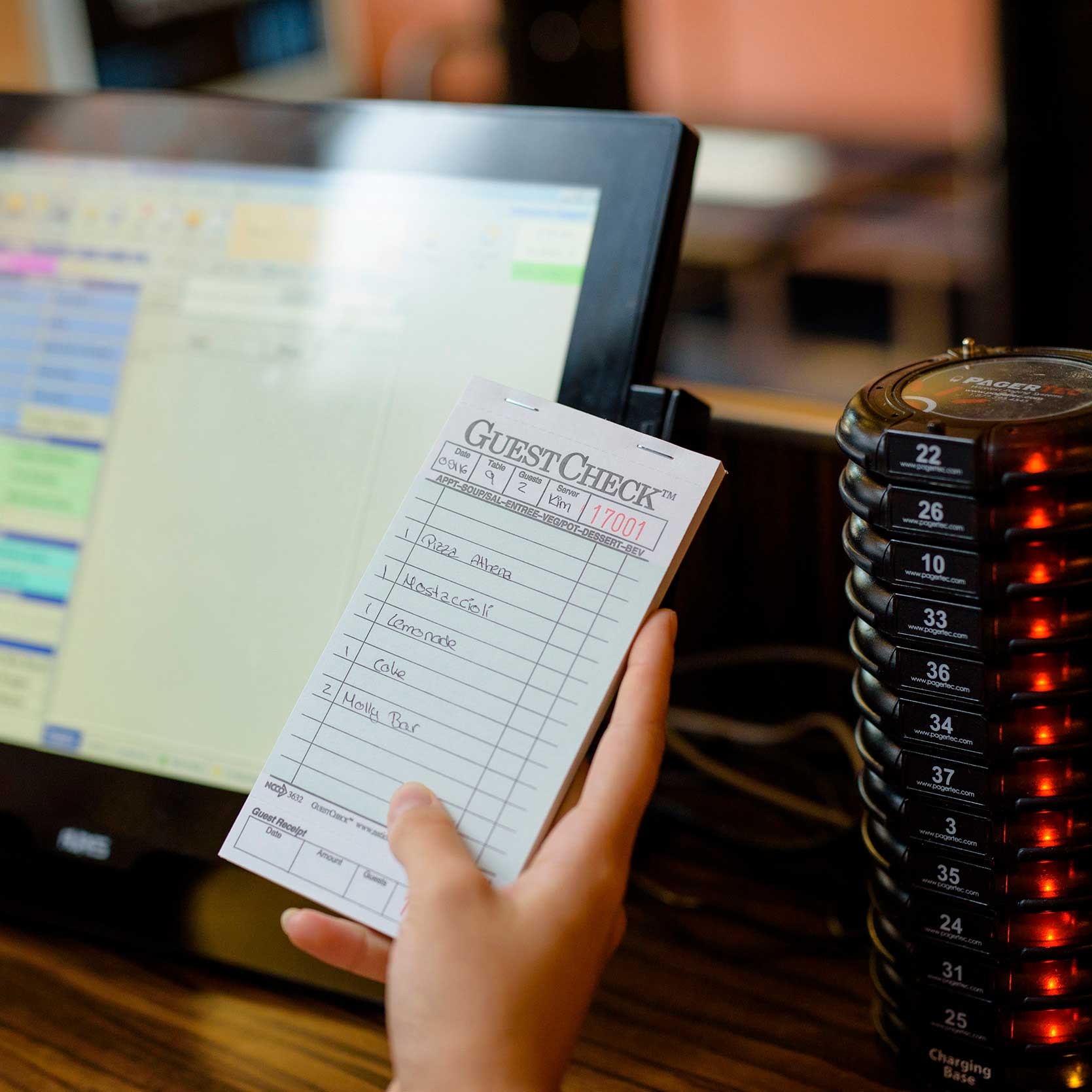 National Checking Company Guest Check Board - 1 Part Green, 15 Line, 3.5 x 6.75 inch -- 2500 per case.