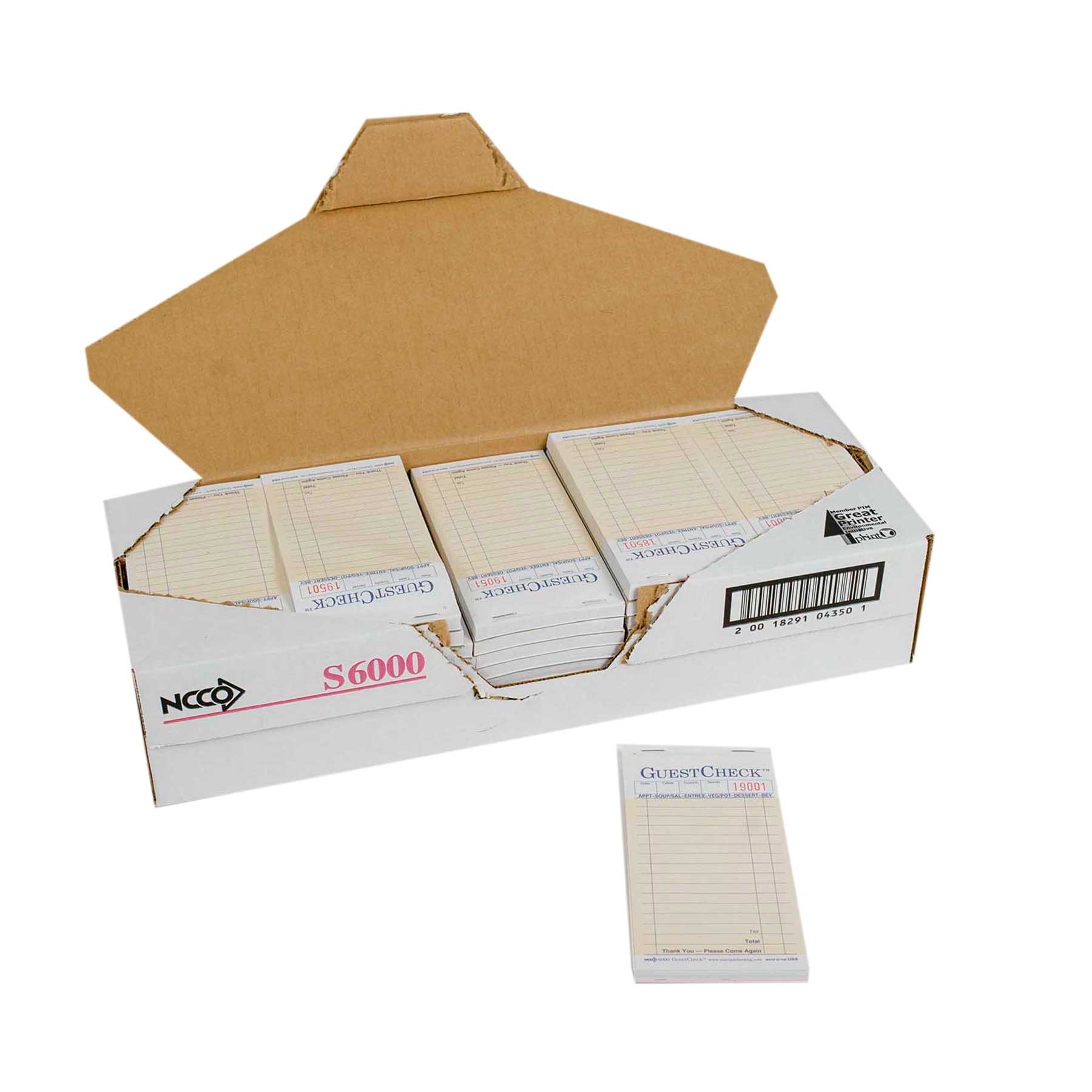 National Checking Company Interleaving Carbon Guest Check Paper - 2 Part Salmon, 17 Line, 3.5 x 6.75 inch -- 2500 per case.