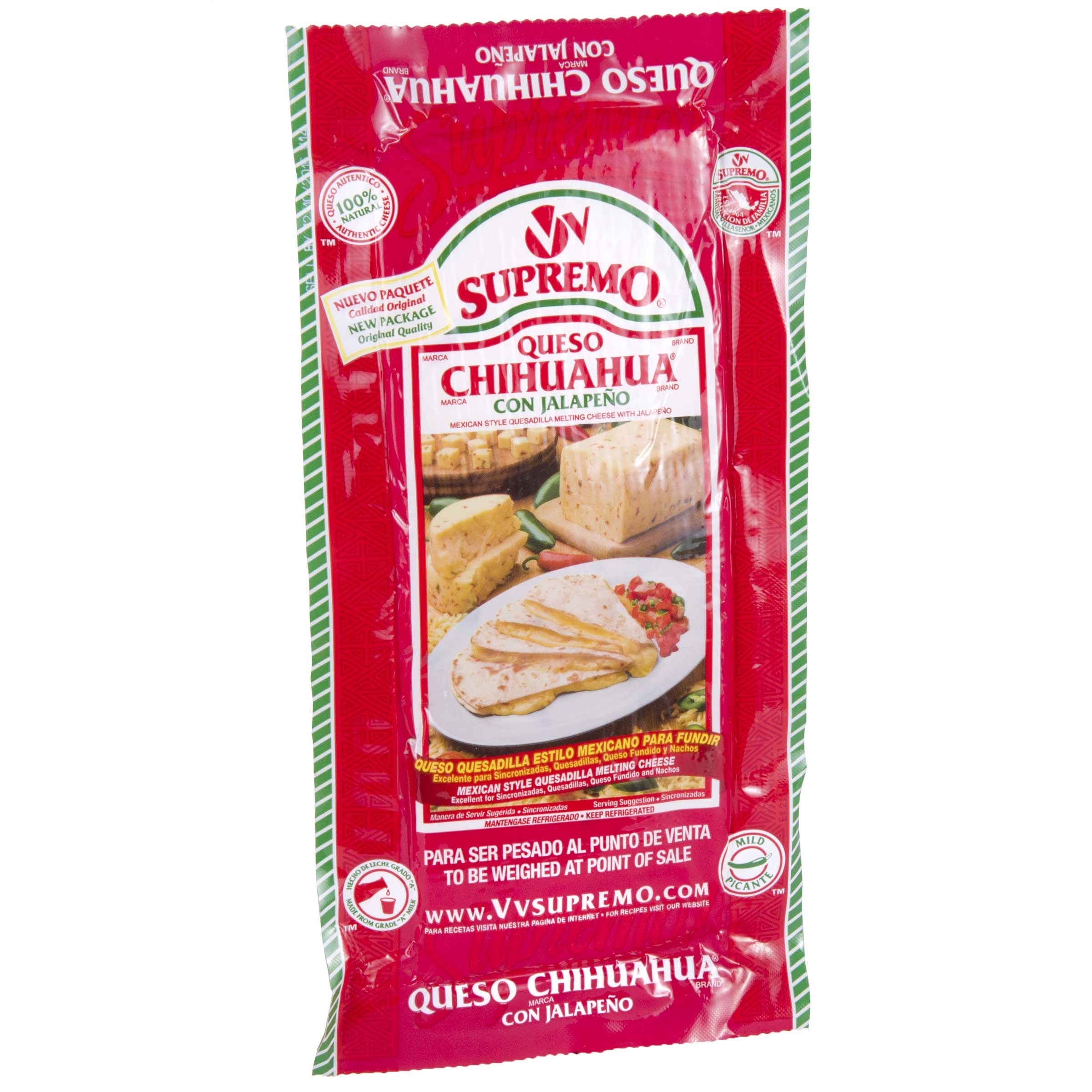 Supremo Queso Chihuahua with Jalapeno Mexican Style Quesadilla Melting Cheese, 5 Pound -- 2 per case.