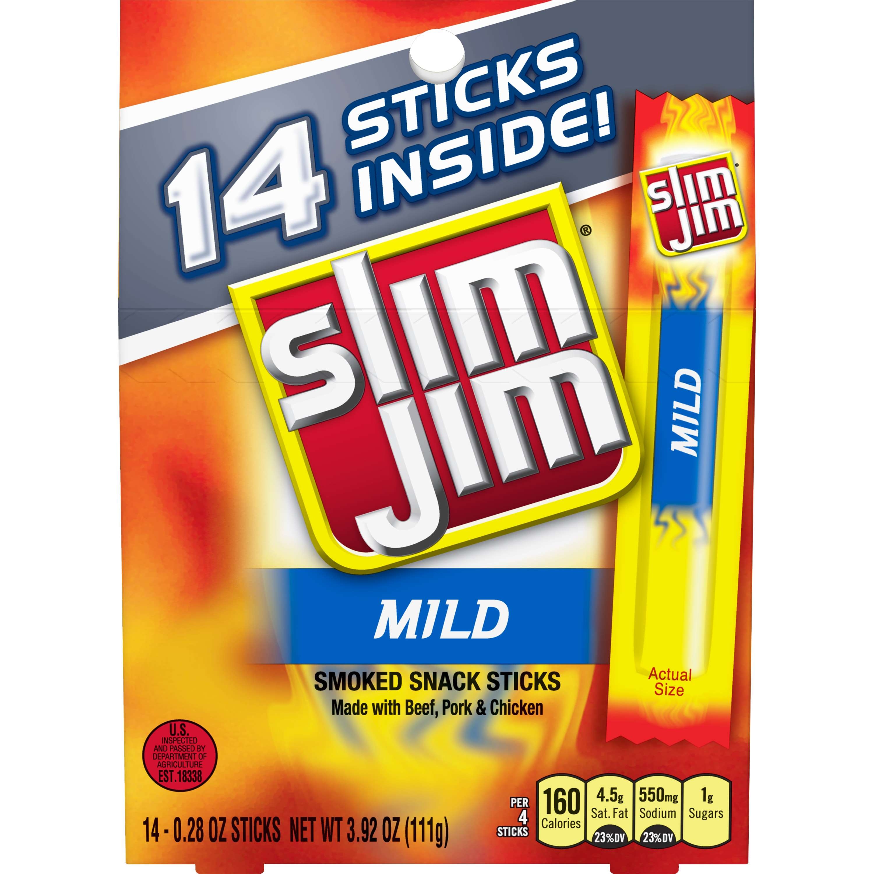 Slim Jim Gable Top Mild Smoked Snack Stick Box, 3.92 Ounce -- 98 Per Case
