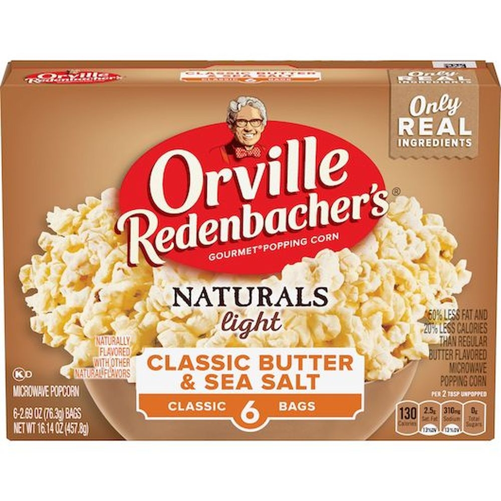 Orville Redenbachers Naturals Light Classic Butter and Sea Salt Flavored Microwave Popcorn, 16.14 Ounce -- 6 per case