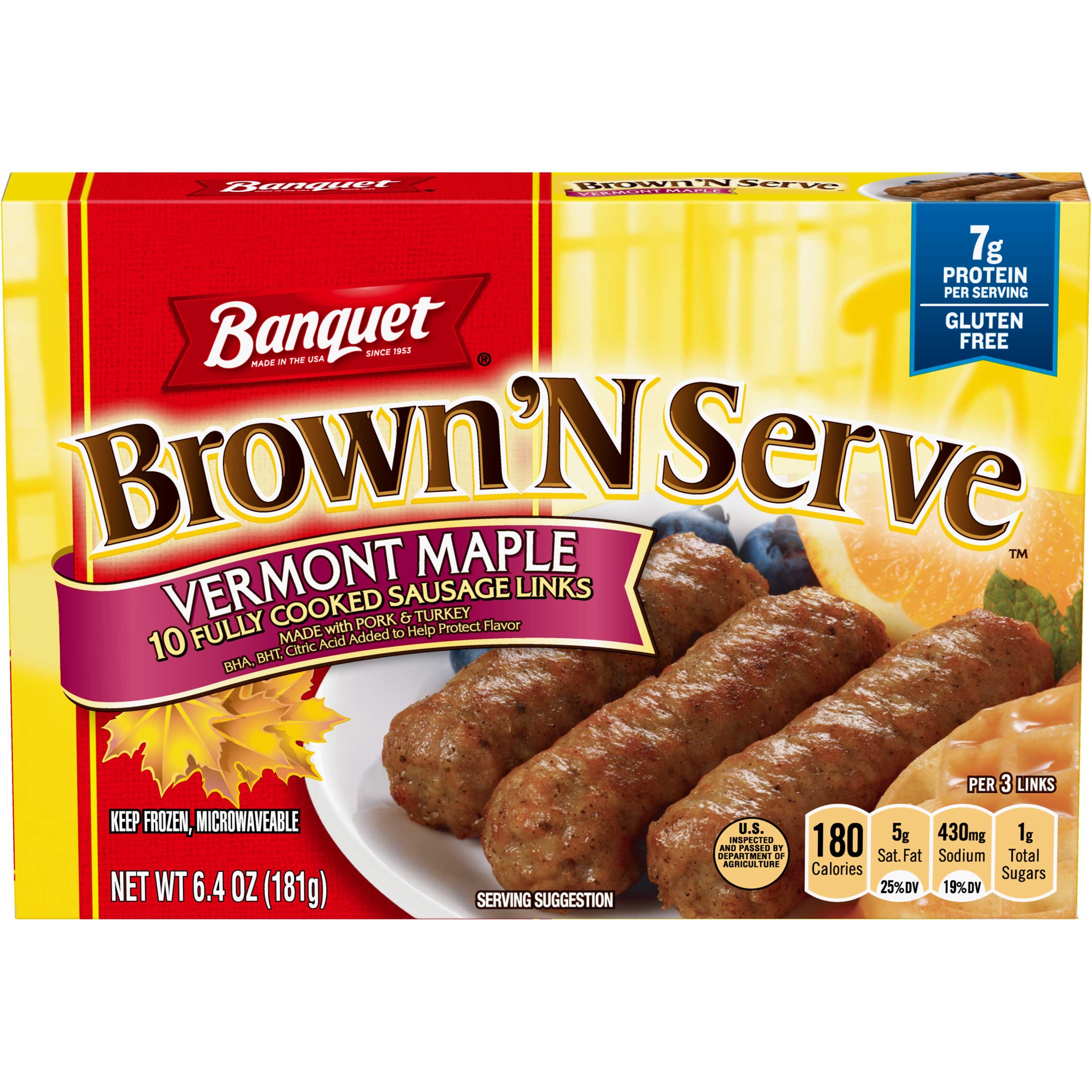 Banquet Brown and Serve Maple Sausage Link, 6.4 Ounce -- 12 per case.