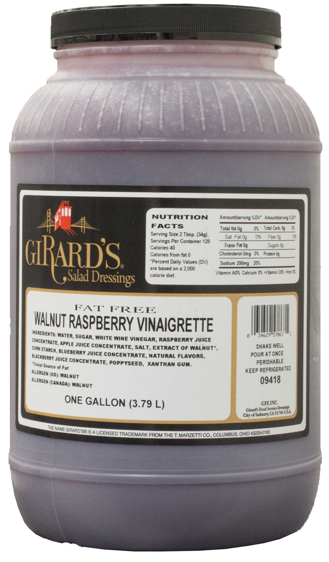 Girards Dressing Au Naturel Fat Free Raspberry Walnut Vinaigrette Dressing, I Gallon -- 2 per case.