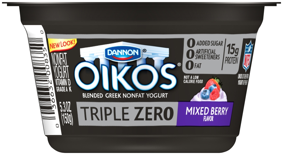 Oikos Organic Triple Zero Mixed Berry Nonfat Greek Yogurt, 5.3 Ounce -- 12 per case.