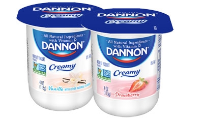 Dannon Creamy Strawberry and Vanilla Twin Pack Yogurt, 4 Ounce -- 48 per case.