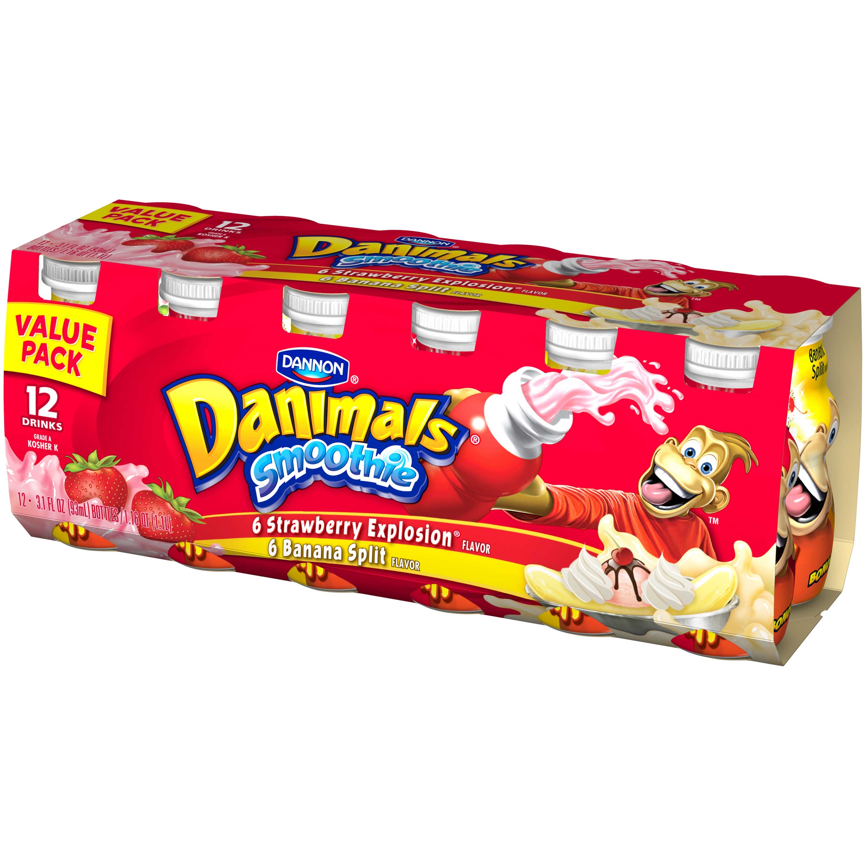 Danimal Strawberry/Banana Split Smoothies Drink, 3.1 FLUID Ounce -- 48 per case.
