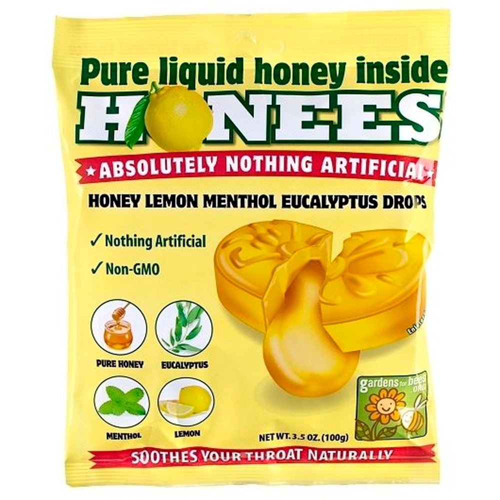 Honees Honey Lemon Menthol Eucalyptus Cough Drop - Shipper, 20 count -- 36 per case