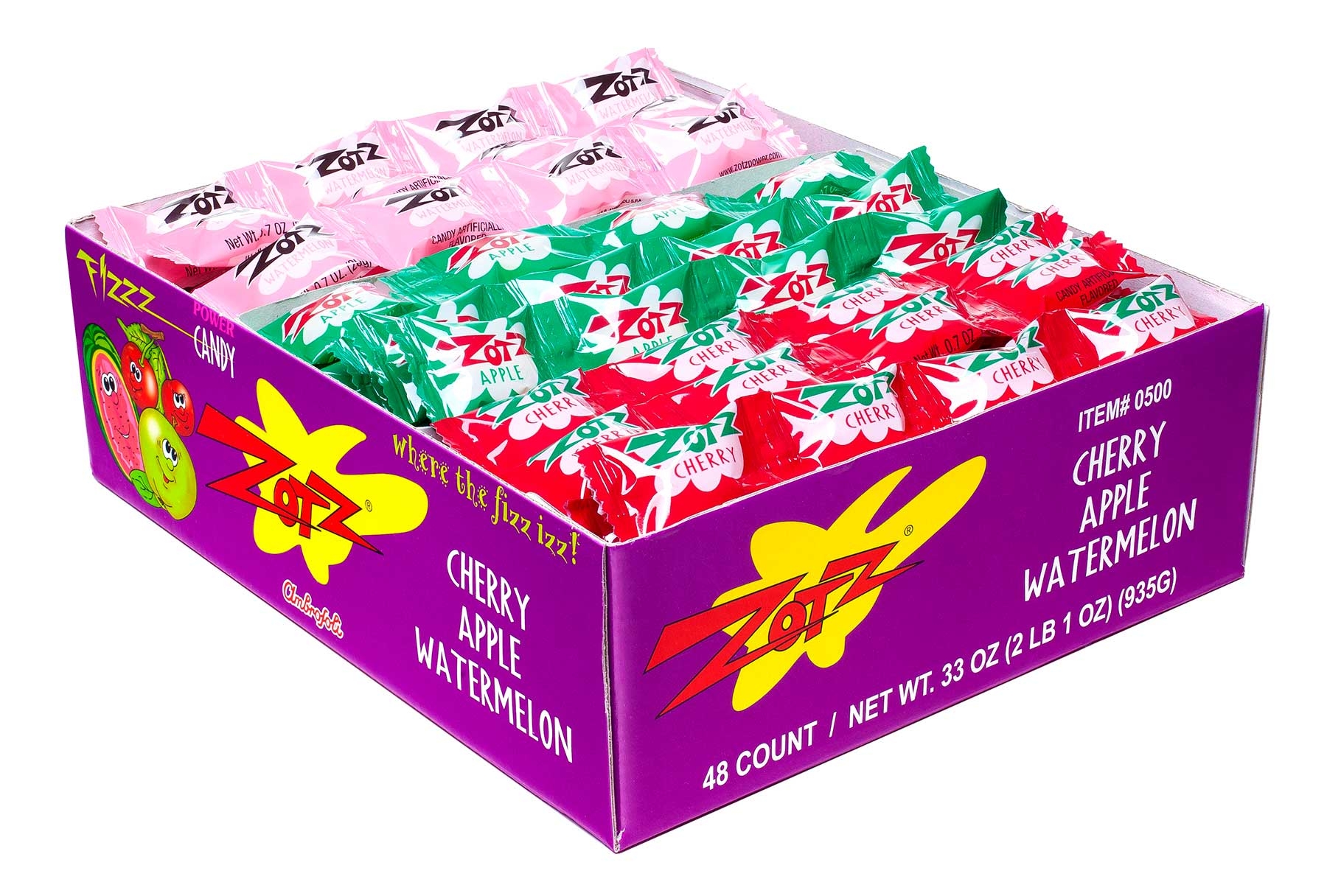 Zotz Cherry Apple Watermelon Fizz Power Candy, 0.7 Ounce - 48 per pack -- 12 packs per case.