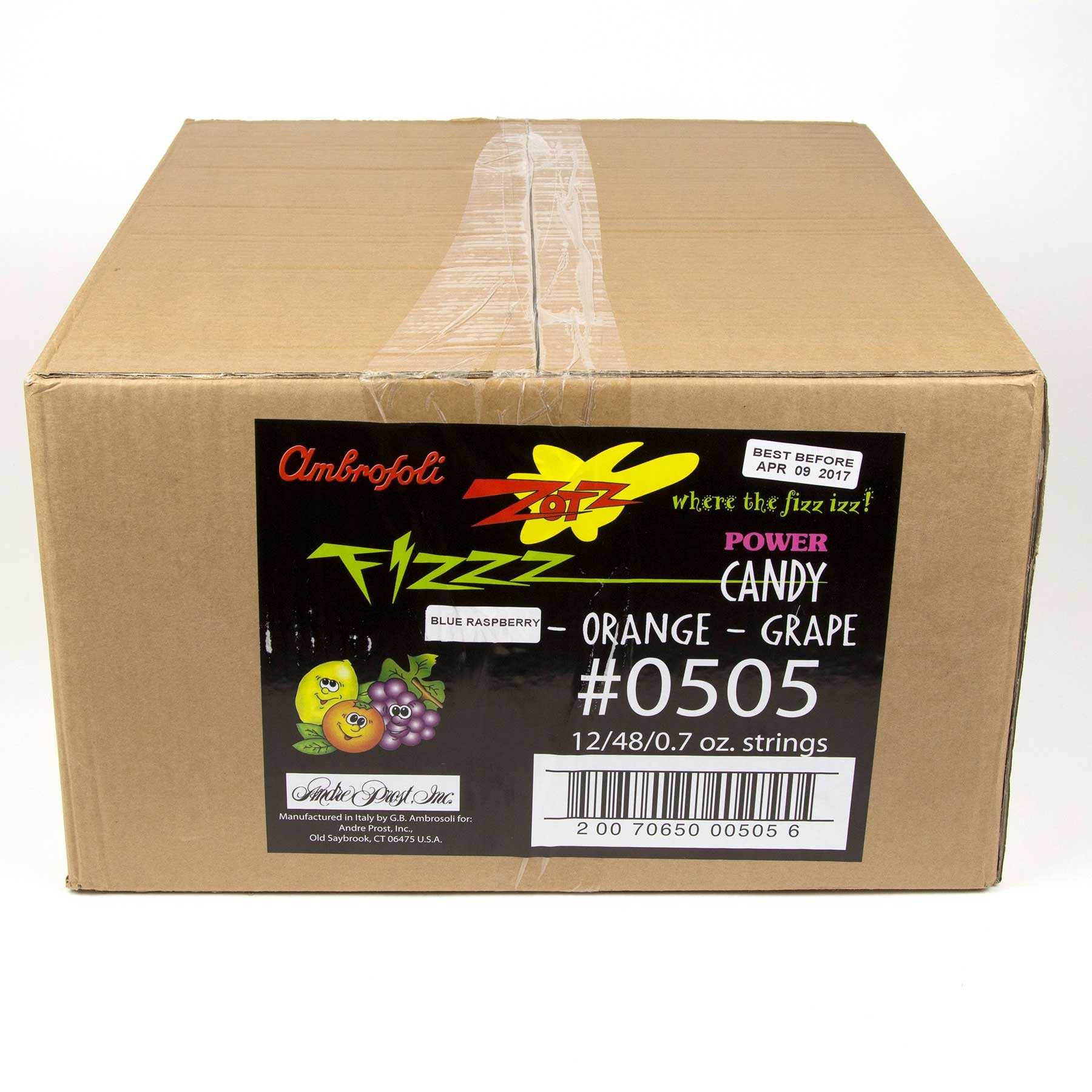 Zotz Blue Raspberry Orange Grape Fizz Power Candy, 0.7 Ounce - 48 per pack -- 12 packs per case.